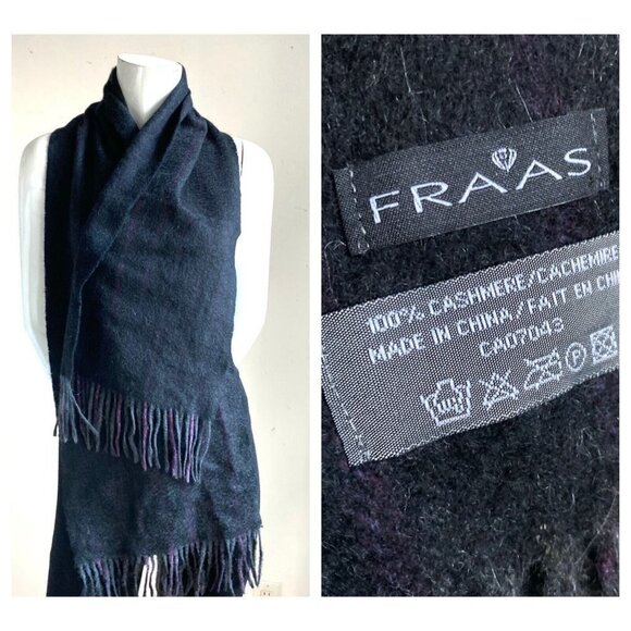 Fraas Cashmere Charcoal Grey Purple Stripe Men's Scarf - Picture 1 of 4
